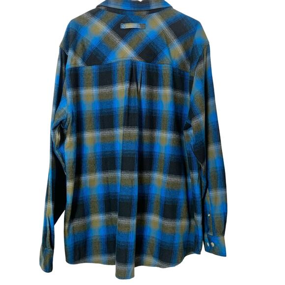 Legendary Whitetails Shirt Buck Camp Mens XL Blue Tan Plaid Flannel Button Up - Picture 2 of 13